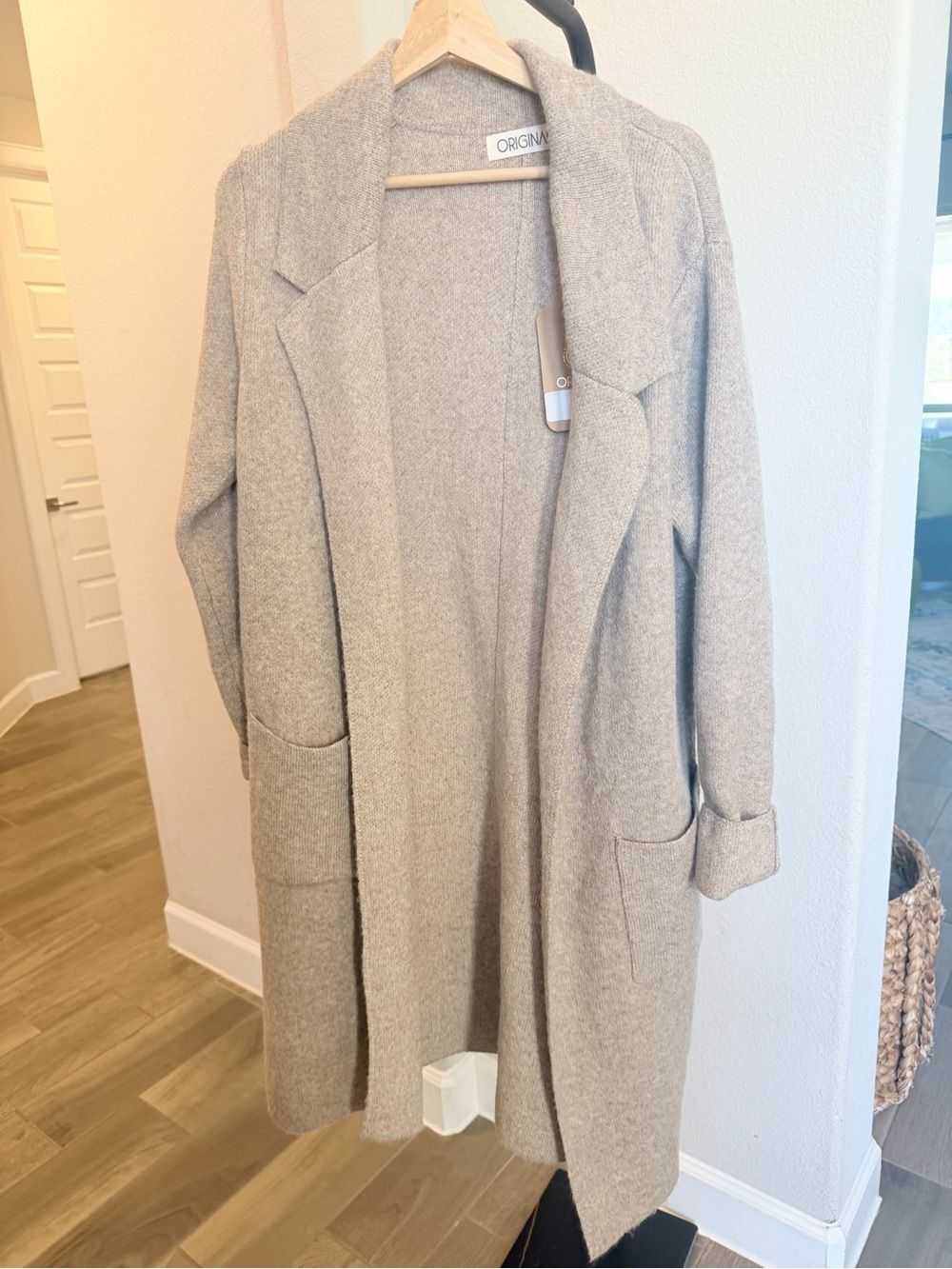 Original USA Beige Longline Open Front Cardigan Duster S/M NWT
